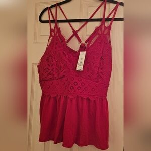 Women's Red Lace Peplum Cami Top